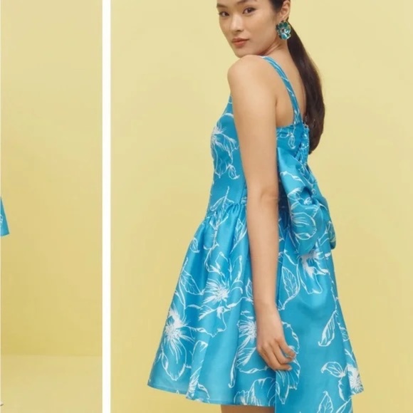 NWT Hutch Anthropologie Sleeveless Back-Bow Basque-Waist Mini Dress Blue Floral - Picture 8 of 8